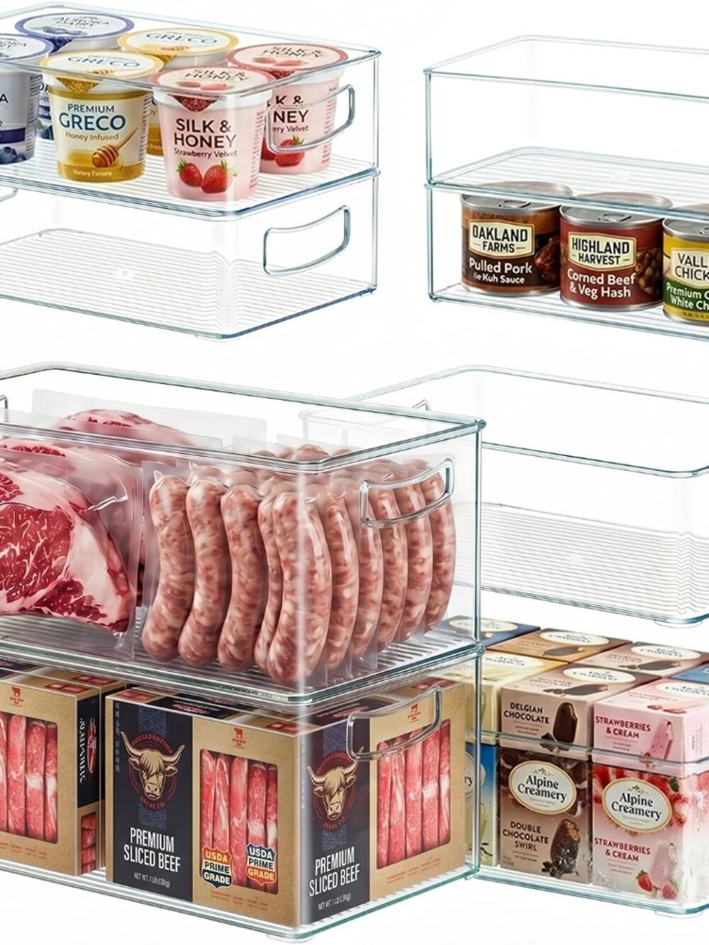 -Heyuzb 8 PACK Freezer Organizer Bins Fridge Organizer Stackable Storage Bins